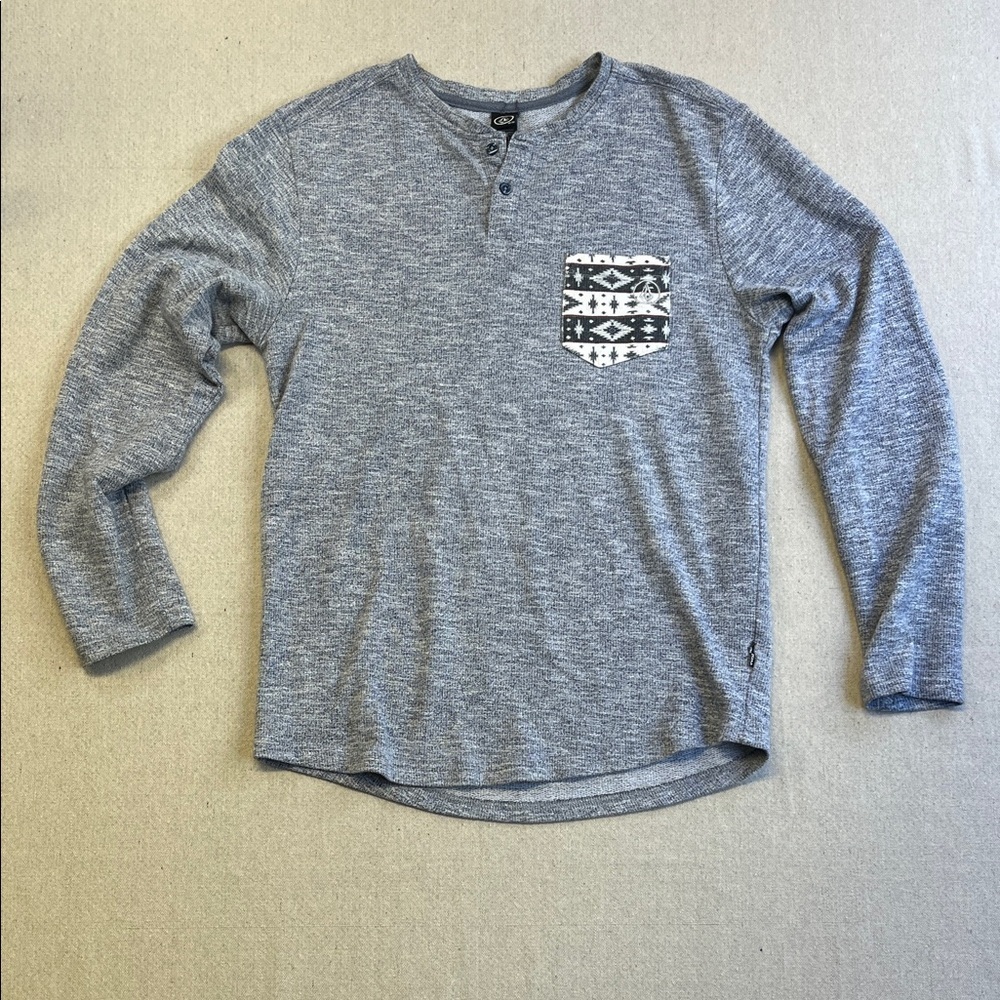 Volcom Heathered Gray/Blue Knit Henley with Logo Tag